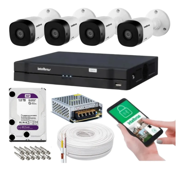 Kit 4 Câmeras Intelbras 1120b DVR 4 Canais com HD