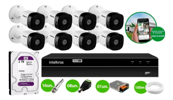 Kit Intelbras 8 Câmeras 1120B DVR MHDX 8ch HD 2TB Incluso